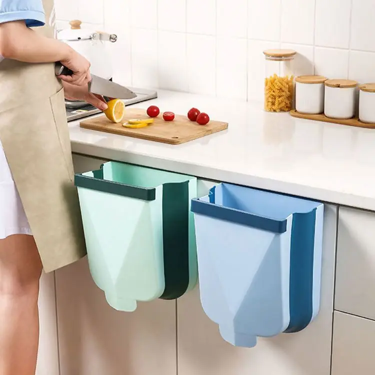 E1670 Under Sink Easy Clean Indoor Food Waste Compost Bucket Wall Mounted Foldable Trash Can Kitchen Foldable Plastic Waste Bins