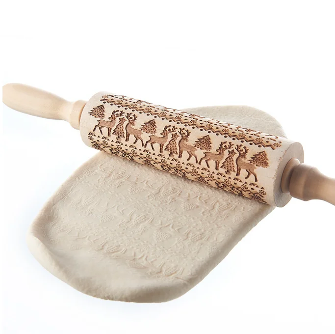 MZL Snowflake Embossing Rolling Pin Baking Cookies Fondant Cake Dough Engraved Home Roller Tools