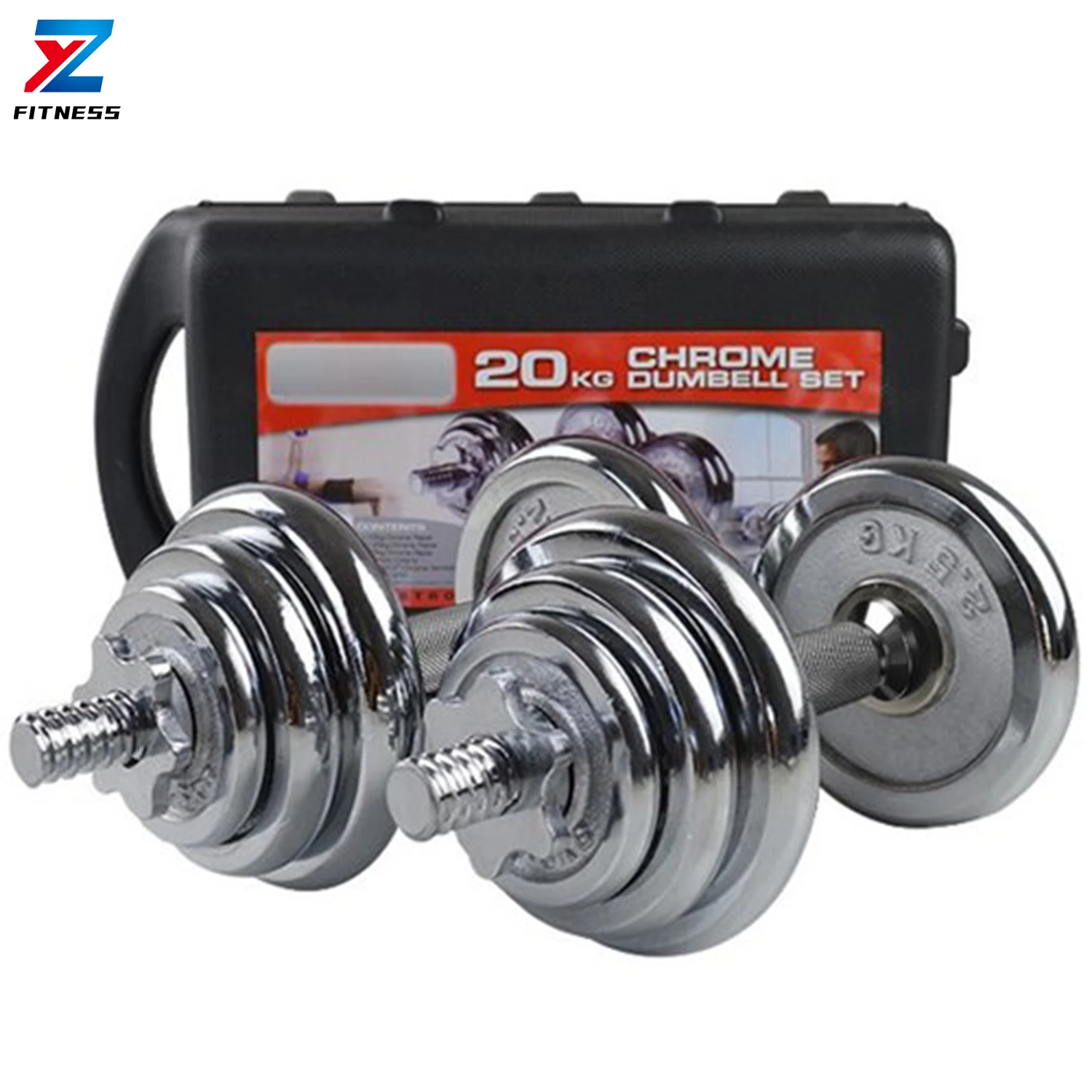 ZY Fitness Hot Sale 20kg Chrome Adjustable Dumbbell set with case