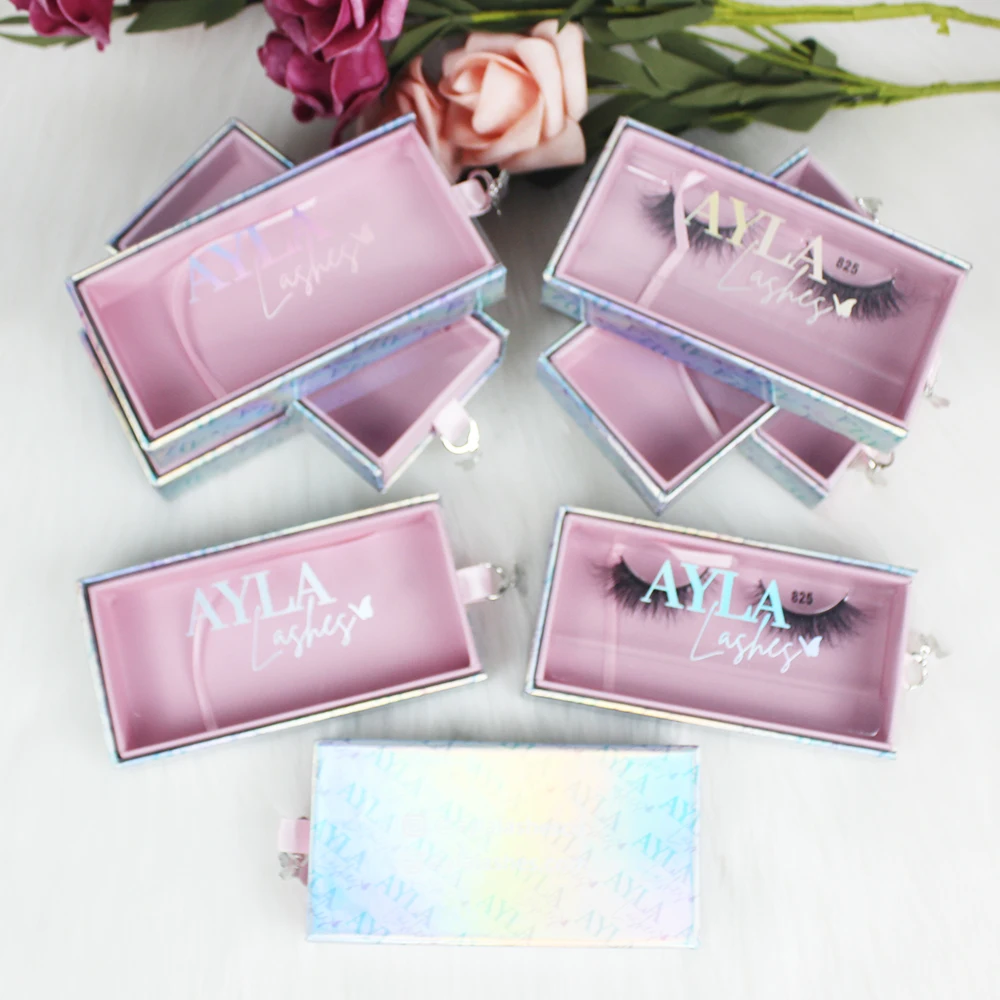 B5 wholesale empty pink simple luxury laser clear lash box only custom logo butterfly eyelash packaging box