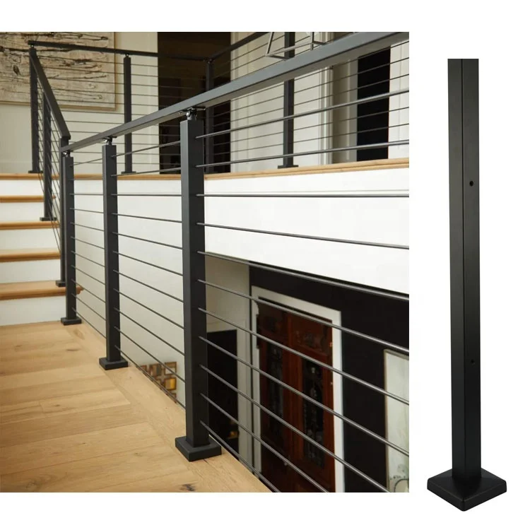 
China Factory Balustrades And Handrail Pre Drilled Black Metal Deck Post Systems For Cable Railing 