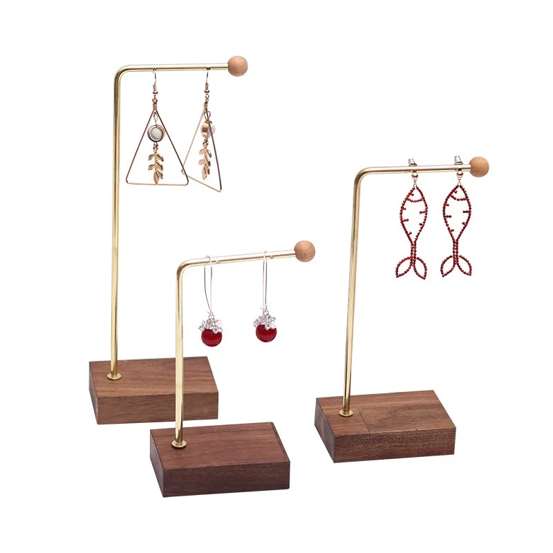 Antique Walnut Wood Metal  Holder Jewelry Set Earrings Necklace Stone Stand Organizer