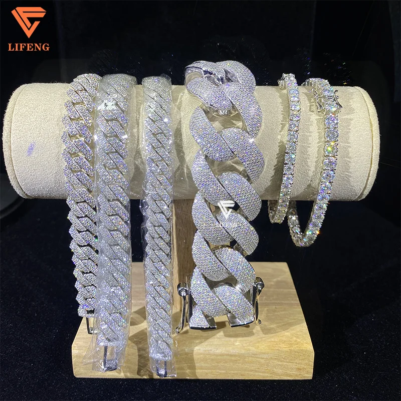 Wholesale Custom Fashion Bracelet Charm Bangles Men 925 Silver Moissanite Cuban Bracelet Set Handmade Jewelry Bracelet For Girls