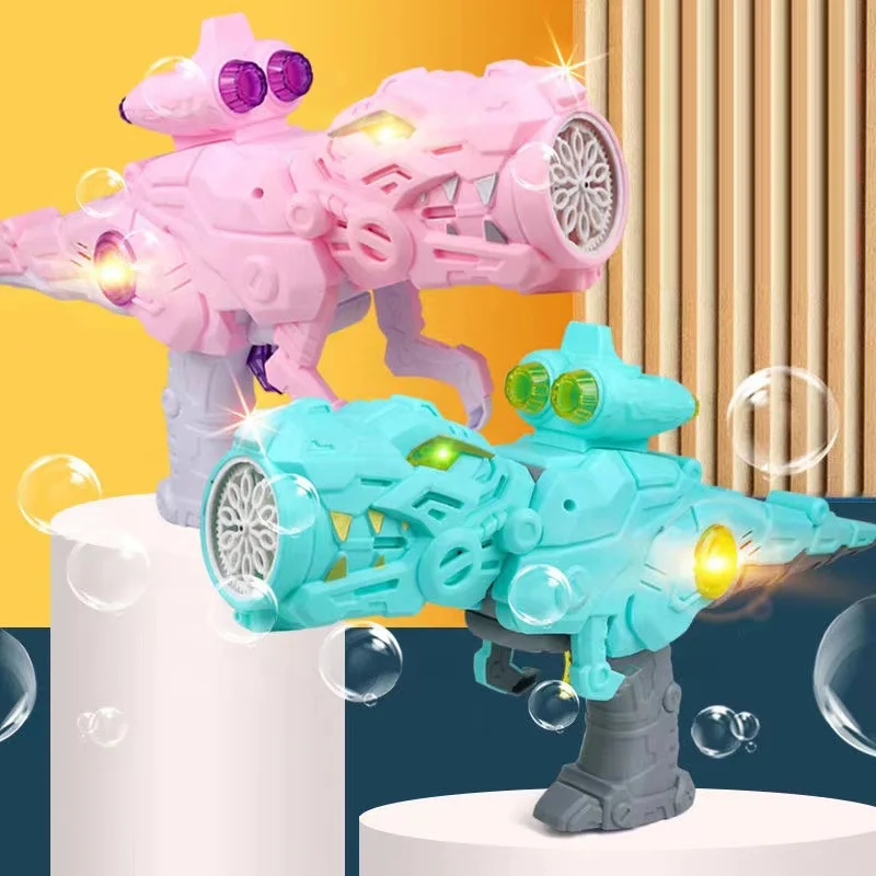 10 holes electric dinosaur bubble gun machine with deformation design automatic dino bubble gun toy for kids outdoor play bubble