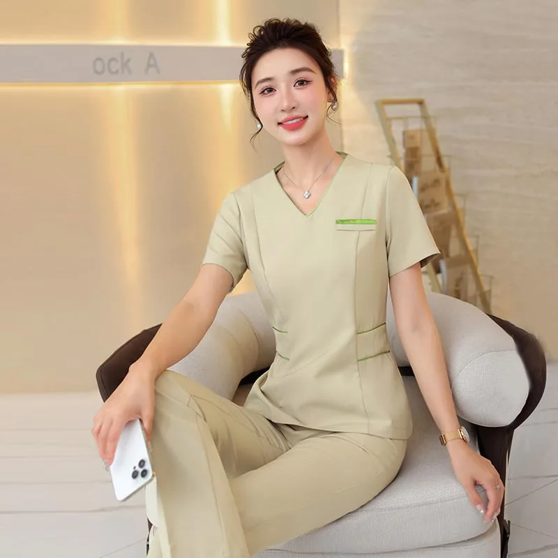 Promotional Work Wear Uniform Set Lady Beautician Work Wear Uniform Set Tunic Uniforms for Hotel Salon