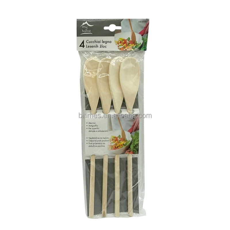 Durable 4PCS Set Wood Maple Long Handle Kitchen Cooking Utensils Spoon For Salad Making