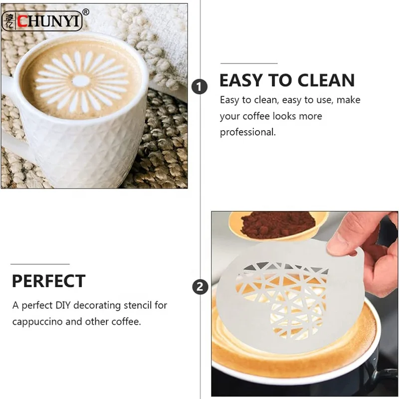 Custom Food grade stainless Steel 304 Barista Art Stencils Spray Cake Duster Templates Cake Coffee Decoration Mold