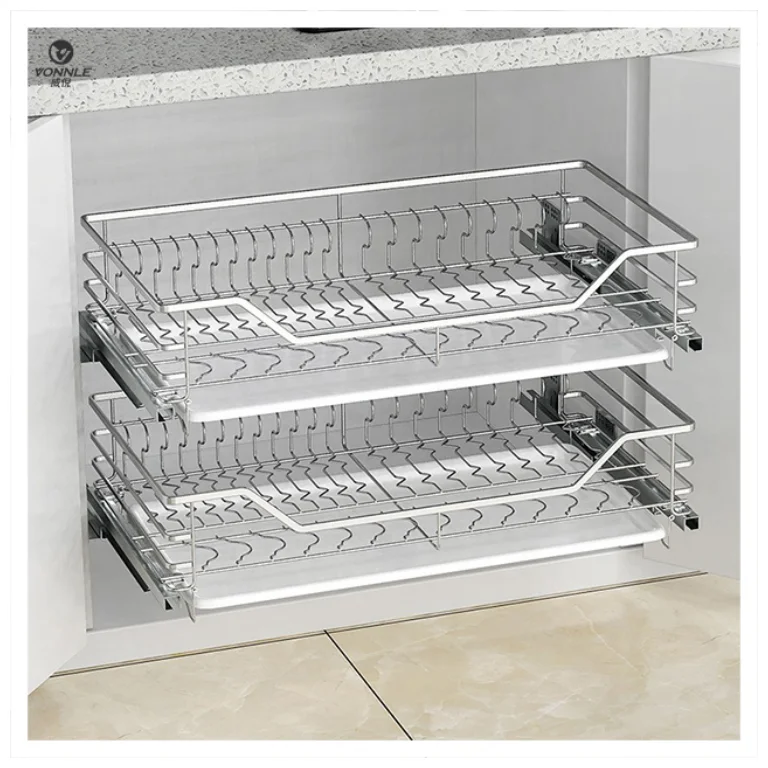 High quality Kitchen  Cabinet Drawer Organizer Stainless steel pull out sliding kitchen basket