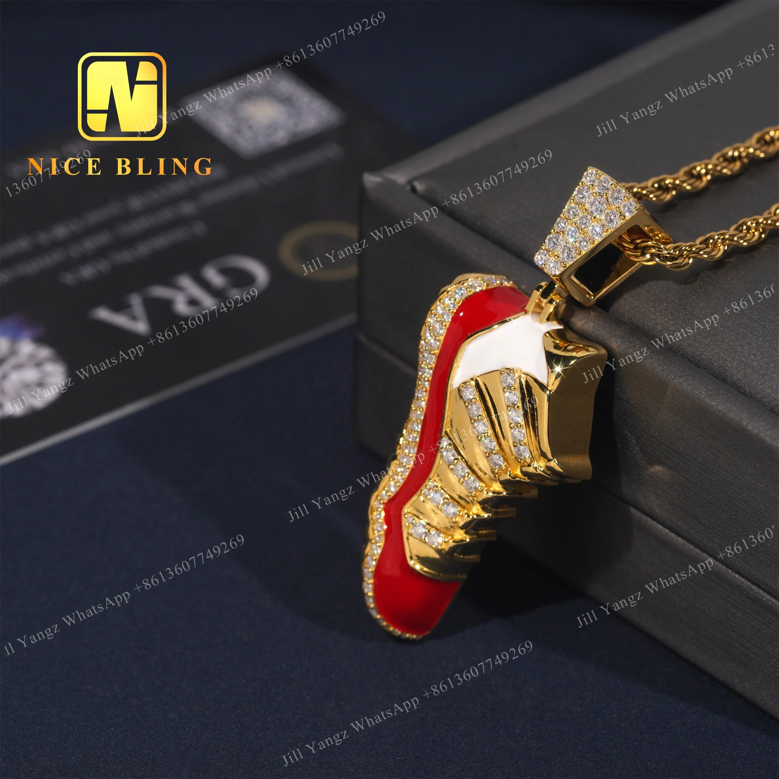 NEW ARRIVAL 3D Design Sneaker Shoe Pendant moissanite Red Enamel 925 Hip Hop iced out Pendant Jewelry Moissanite Pendant