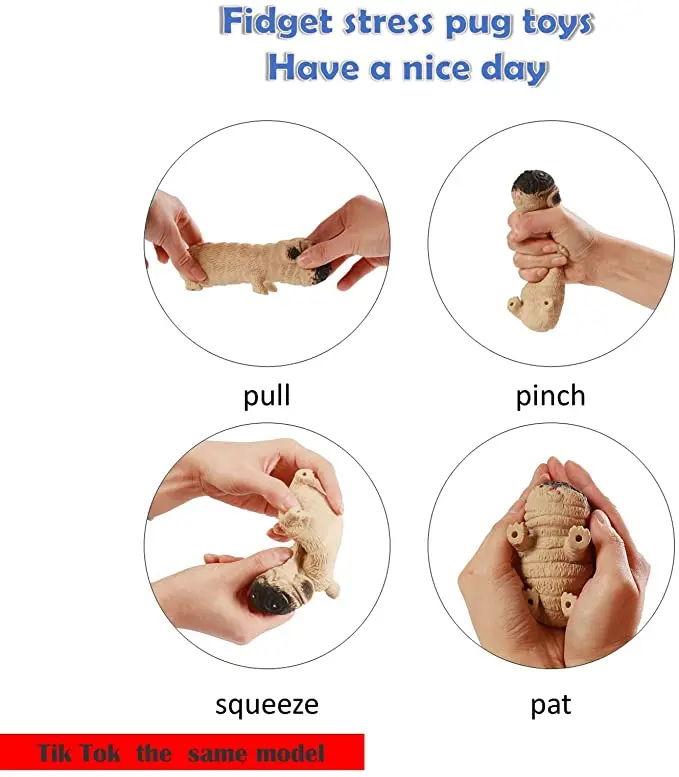 Squishy Fidget Sensory stress pug dog toys, Decompression squishies Squeeze anxiety relief chubby puppi