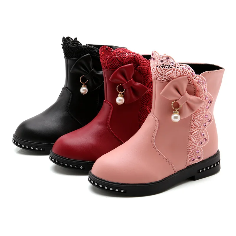 Wholesale Kids Snow Boots Winter Female Fashion Boots Girls Princess Knee-Ankle Boots Child Casual Shoes