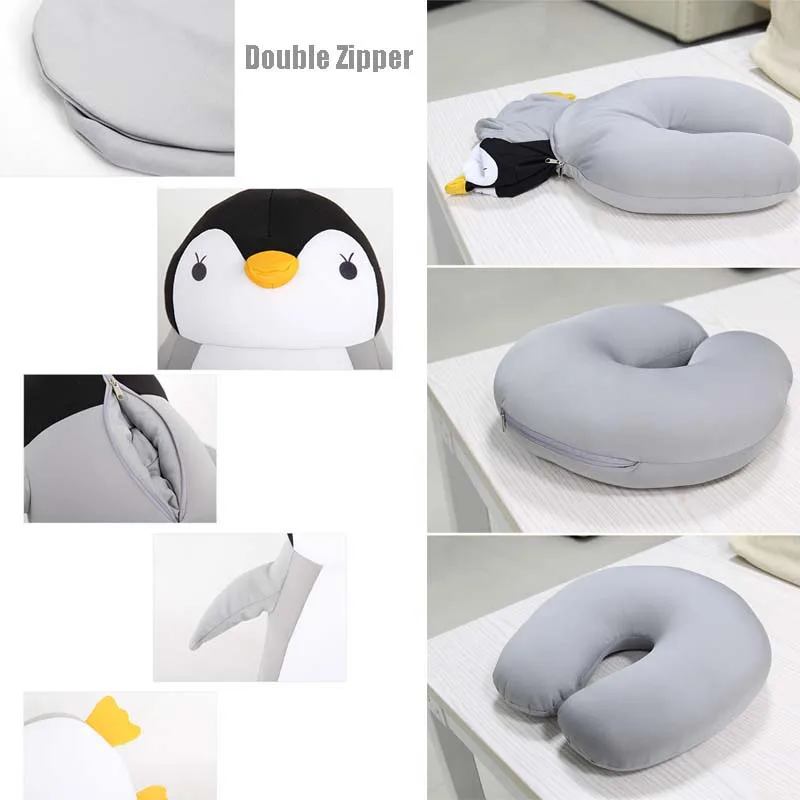 2 In 1 Cute Cartoon Penguin U Shape Neck Pillow  Microbead Animal Pillow For Kids Children