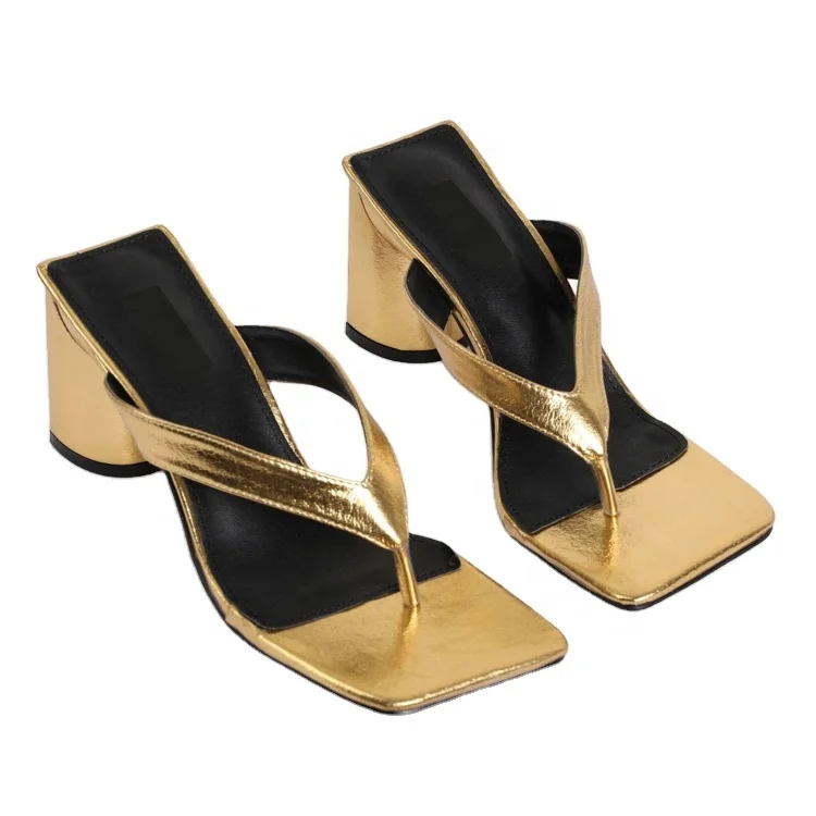 
 Женские сандалии на массивном каблуке, туфли-лоферы, шлепанцы, металлические, золотистые и серебристые, на высоком каблуке  