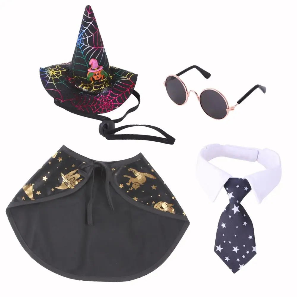 Cute Halloween Pet Costume Pet Hat Dog Cosplay Accessories Witch Set Hat And Cloak Party Sorceress Clothes For Dog