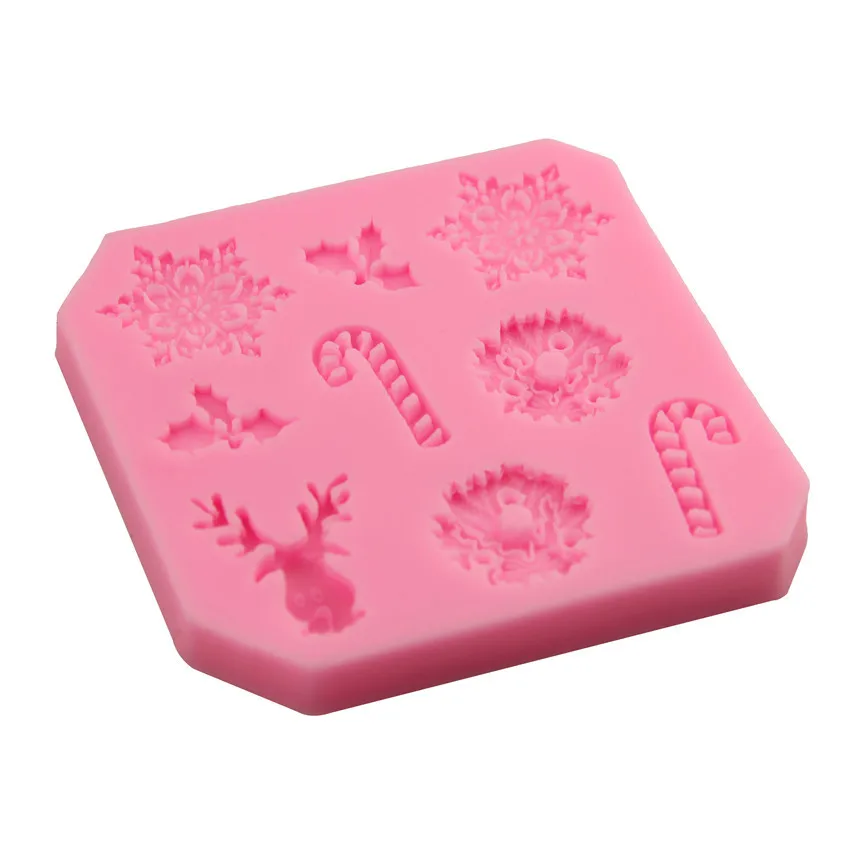 Yiwu bobao funny 9ps cartoon christmas snowflake stick leaves shape sugar mousse cake fondant decoration cookie silicone Molds