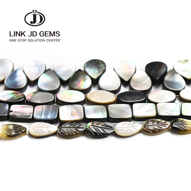 JD Wholesale Natural Mother of Pearl Shell Beads Natural Black Lip Shell Oval Leaf Shape Beads For Jewelry Making