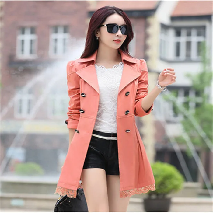 Fashion Solid Color Lightweight Coats Spring Fall Lapel Women Trench Coats