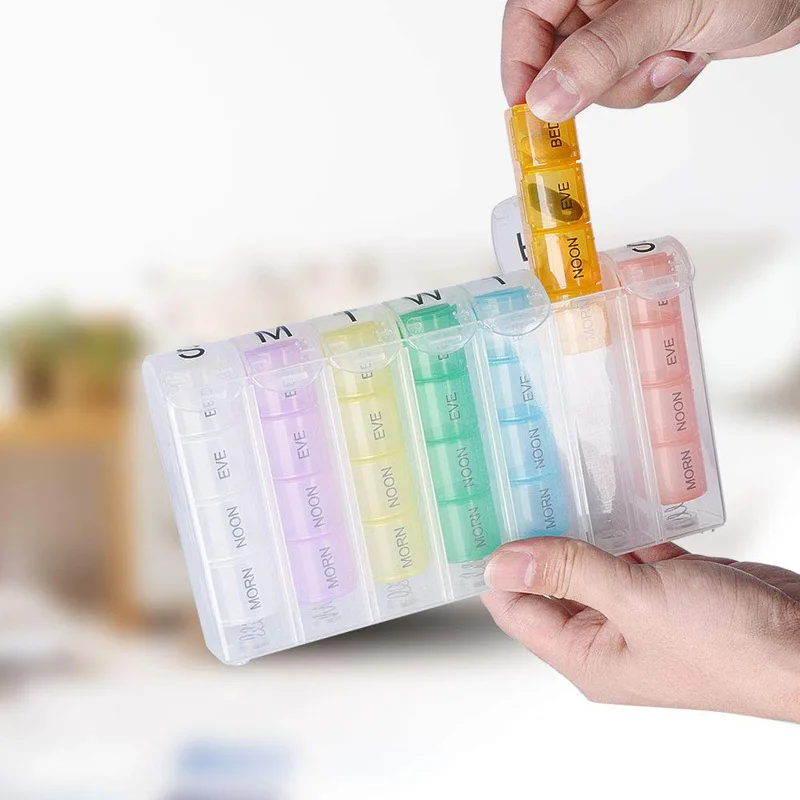 Weekly Pill Organizer Pill Planners for Pills & Vitamins Each Day & Week, Four Times-a-Day Medication Reminder, Easy to Read