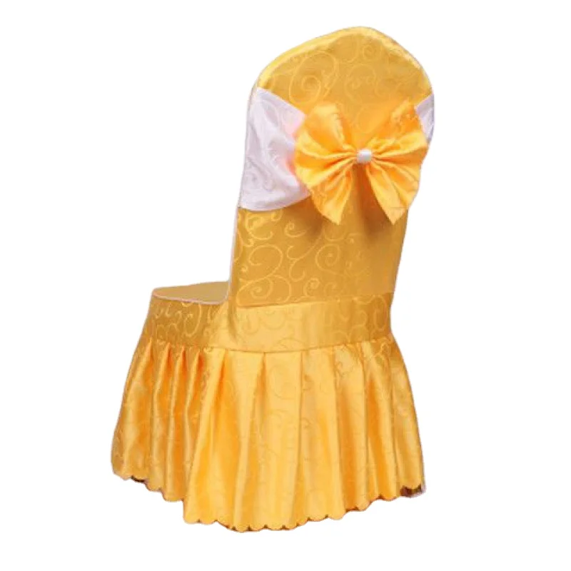 Luxury Style High Quality Black Color Wedding Banquet Spandex Chair Cover With Yellow Bow Cheap Wedding Disposable Chair Cover