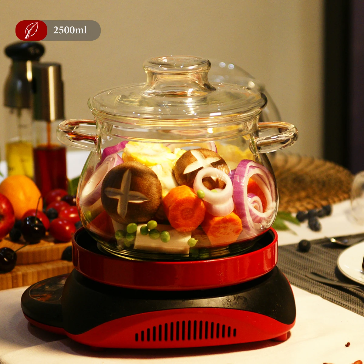 Drum Shape 2.5L Cooking Pot High Borosilicate Glass Christmas Day Home or Business Kitchenware Hot Sale in 2024 Custom Designs