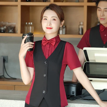 Пользовательский логотип дизайн с коротким рукавом униформа для кафе и уборки дома уборщик ресторана официант бантом