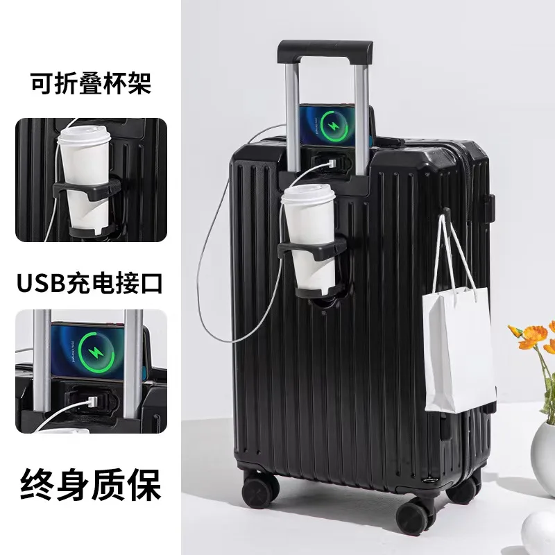 Customized Carry On Luggage Travel Bags Luggage Suitcase 3 Piece Trolley Case with Cup and Phone Holder