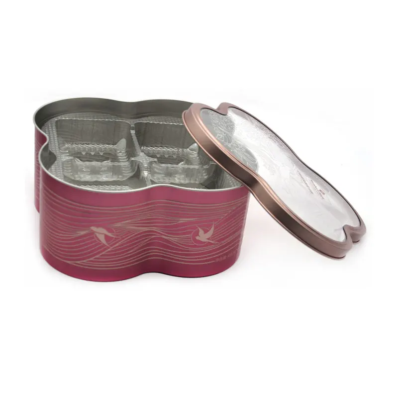 Large Metal Gift Box Fancy Flora Shaped Tin Container With Transparent Lid