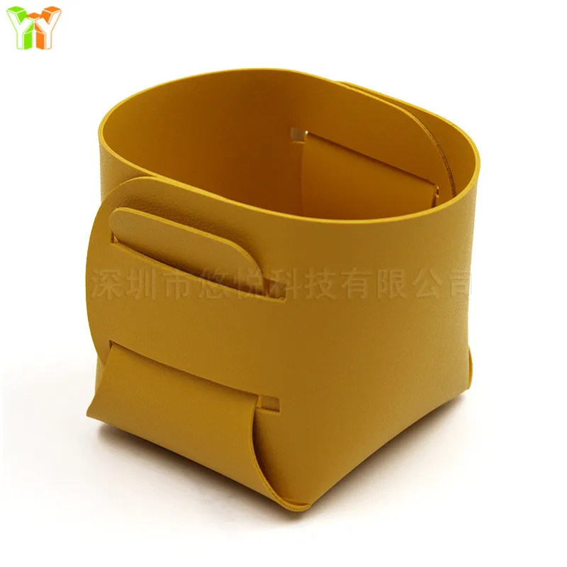Quick Shipping Foldable PU Leather Storage Baskets Pen Pencil Holder Desktop Storage Box for Makeup Remote Controls