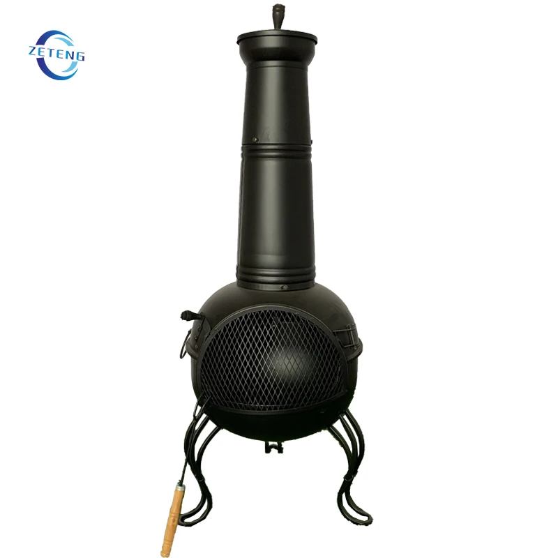 ZT Black Steel Wood-Burning Outdoor Chiminea Fire Pit Backyard and Patio Bonfire Fireplace outdoor heating