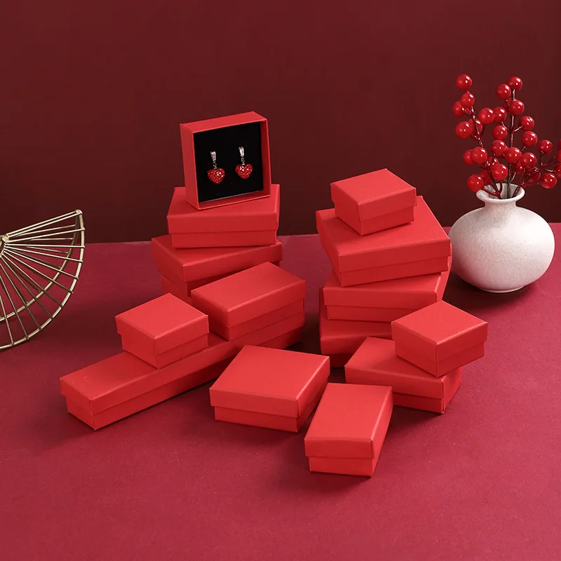 Red/Kraft Paper Gift Box for Packaging Earring Jewelry Wedding Ring Diy Jewelry Display Storage Packing (PK010)