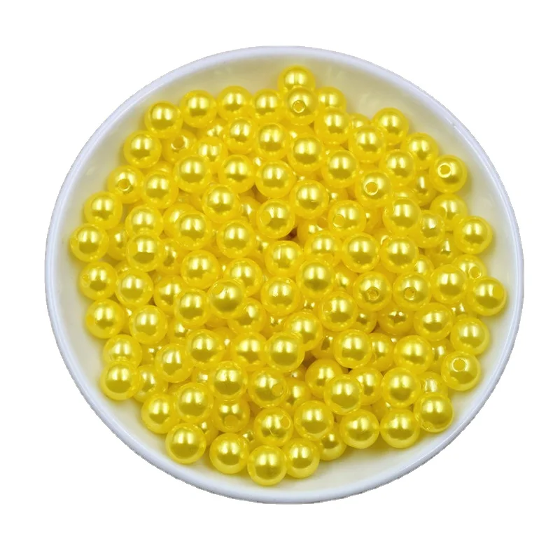 Yellow ABS With Hole Imitation Pearls Round Glue on Loose Beads Garment Handmade DIY for Jewelry Making Accessories