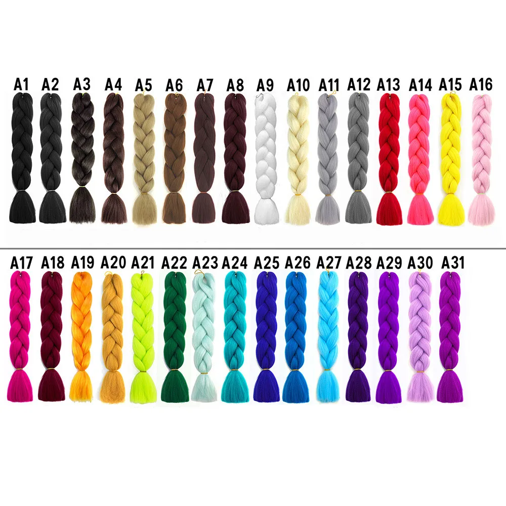 24 Inch Rainbow Gradient  Braiding Hair Synthetic High Temperature Fibre Hair For African women