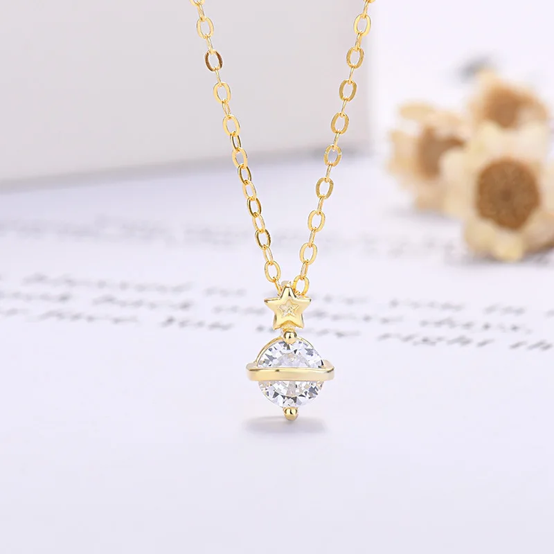 ROMY Fashion 925 Sterling Silver Star Pendants And Chain Cubic Zirconia Necklace Fine Designer Diamond Jewelry Necklaces