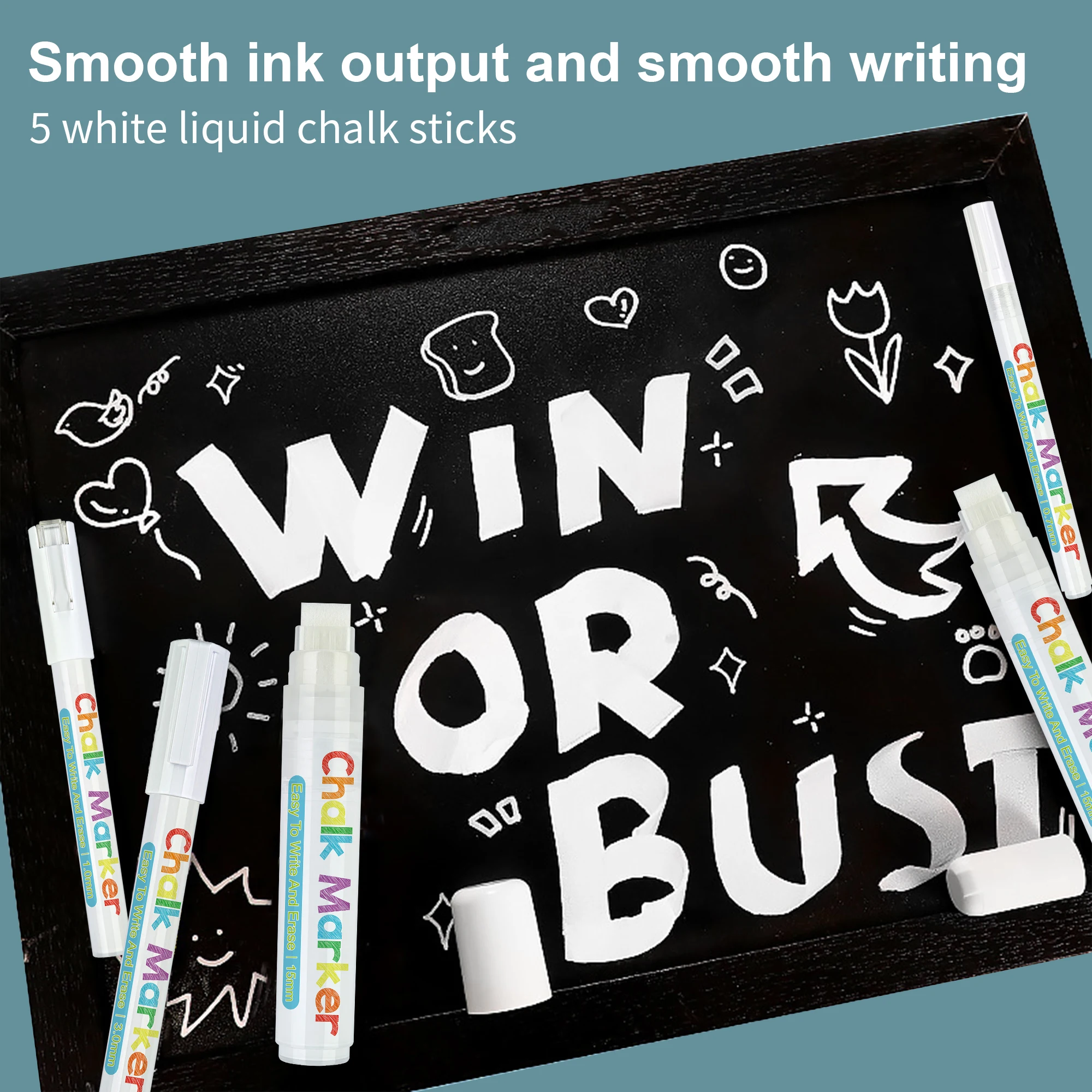 White Liquid Chalk Markers - Glass Window Markers Chalk Marker Pen Set, Fine & Jumbo Size 1mm, 3mm, 6mm, 10mm, 15mm