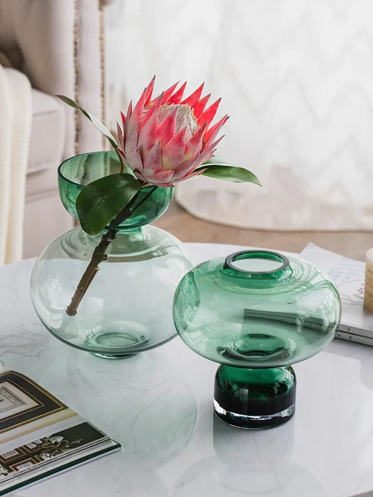 handblown green cheap colored glass vases for home decoration
