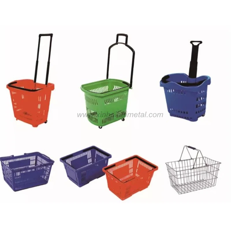 Popular Plastic Shopping Hand Rolling Basket With Wheels