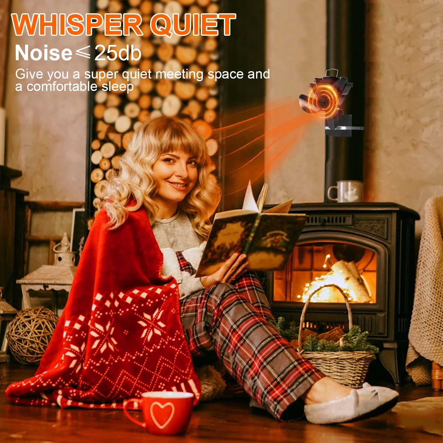 Heat Powered Wood 3 Blades Stove Fan on Chimney with Silent Motors Push Horizontal Air Flow  for Wood Burning Stove/Gas/Pellet