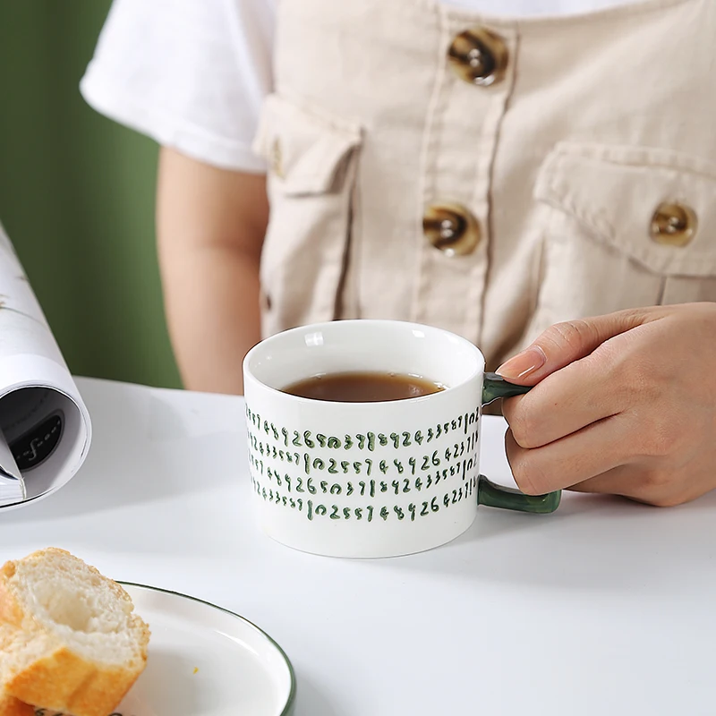 Modern unique design handmade green nordic custom cup fashion personalised coffee mug with handle