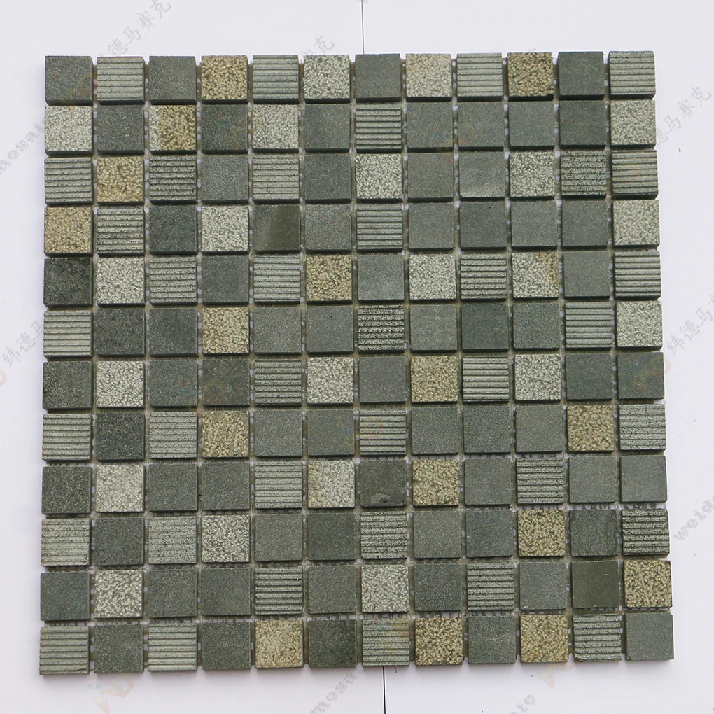 Black Basalt Mosaic Tile with Lychee Surface personalized background wall decoration black travertine mosaic tiles