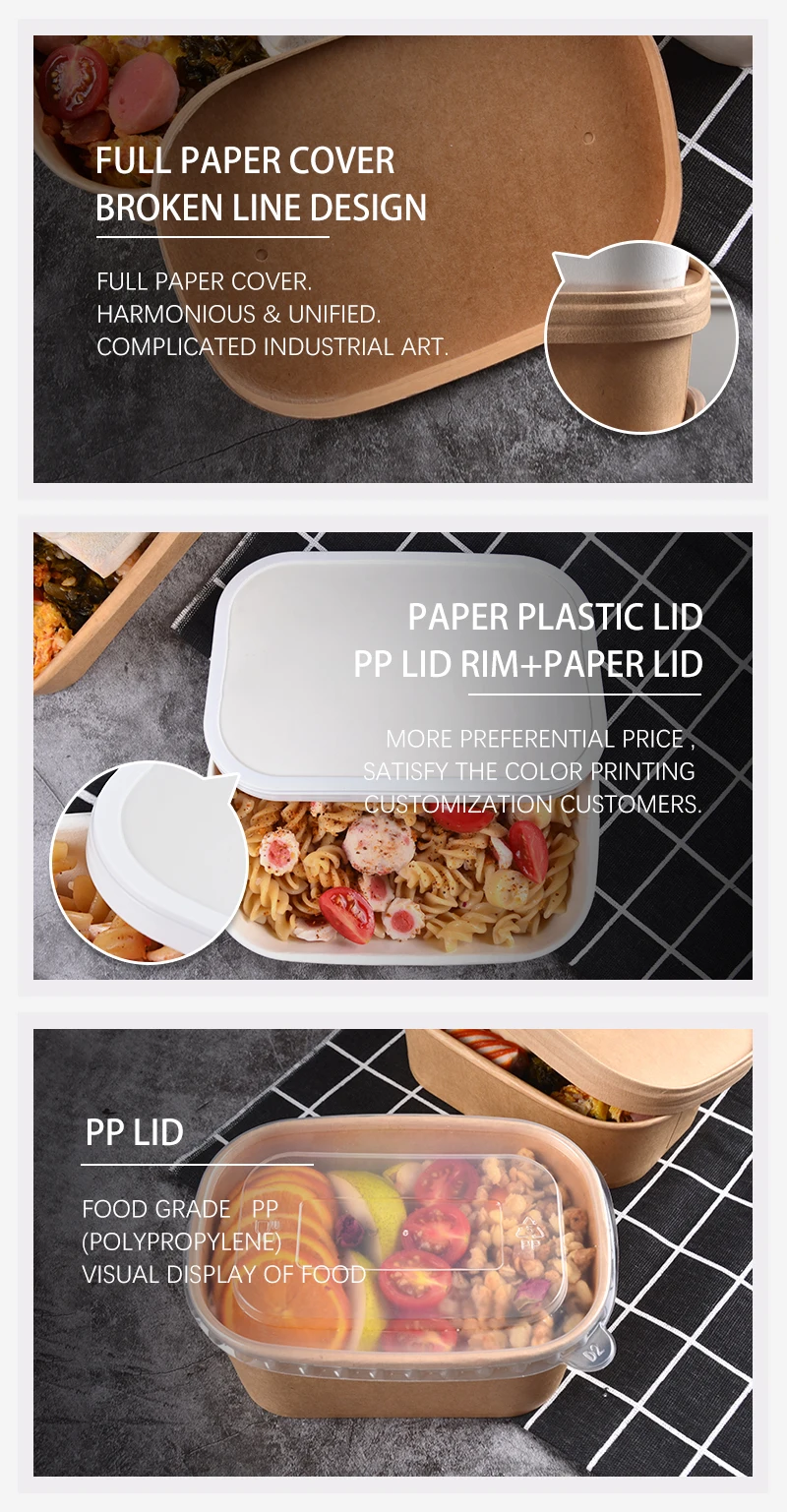 SenAng01 Carry Out box Kraft Paper eco friendly to go Containers for Food Snack kraft paper rectangle Square Paper bowl