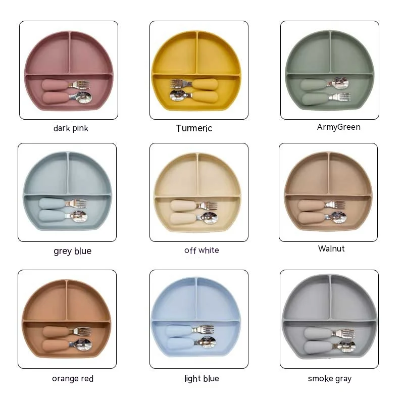 Baby Silicone Dinner Plate Large Suction Cup Compartmentalised Feeding Tableware Set