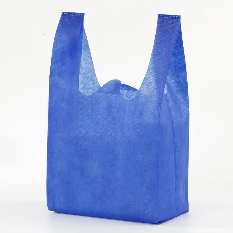 Custom logo printed eco reusable heat seal non woven vest shopping bag for supermarket non-woven t-shirt bag