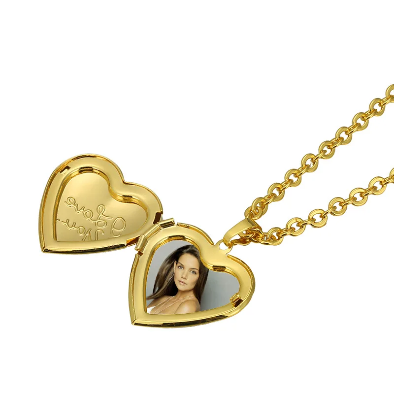 Go Ali Baba Promotion Gift I love You Floating Brass Heart Locket Pendant Necklace for Her