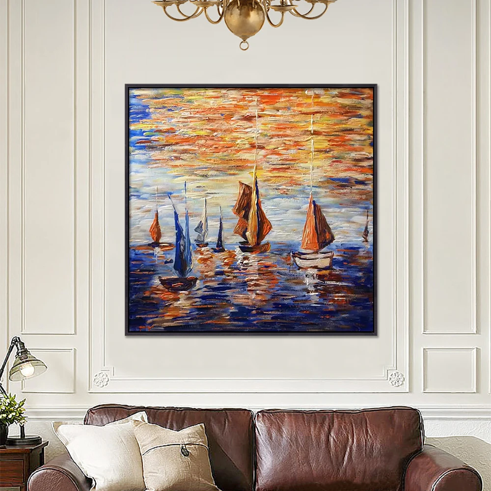 Pure handmade famous seascape landscape abstract sailboat oil painting