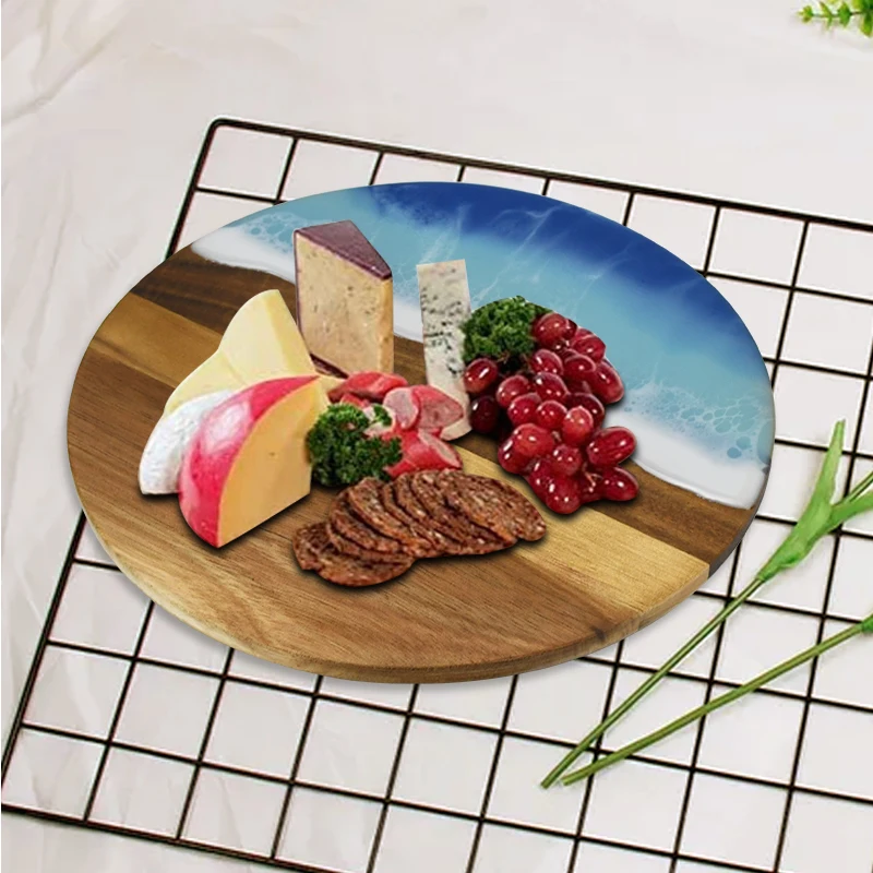New hot wood pizza board acacia wood resin chopping board home solid wood resin splicing creative resin chopping board round