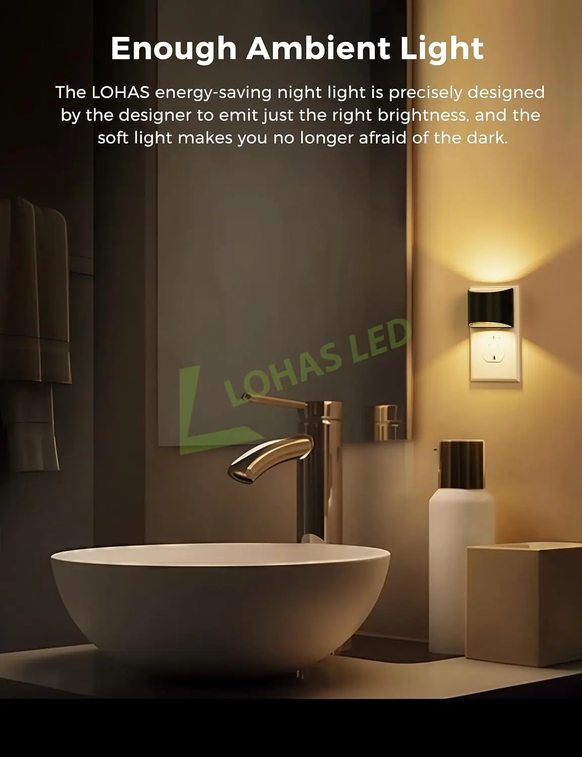 LOHAS Up and Down Lighting LED Mini Nightlight Wall Plug Kids Baby Night Lamp Light Sensor LED Light Night for Bedroom Kids Room