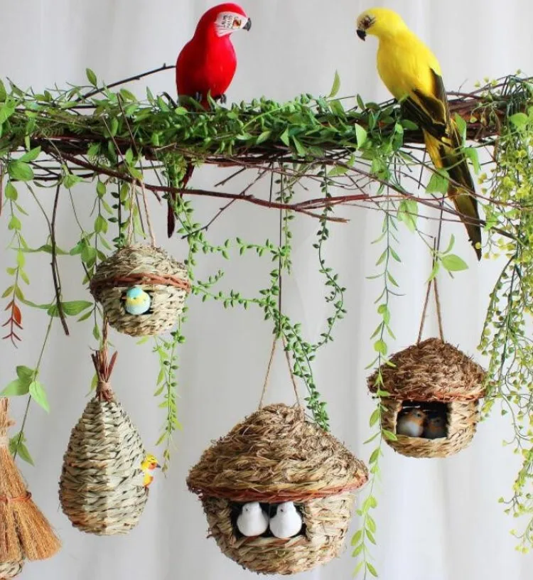 Amazon hot-selling straw woven bird cage outdoor garden handmade decoration craft bird nest pet grass nest supplies wholesale