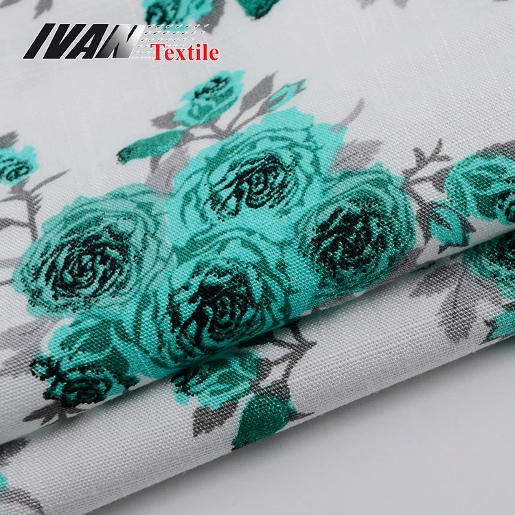 Shaoxing textile custom services woven floral slub organic printed spun 100 rayon challis fabric for dress