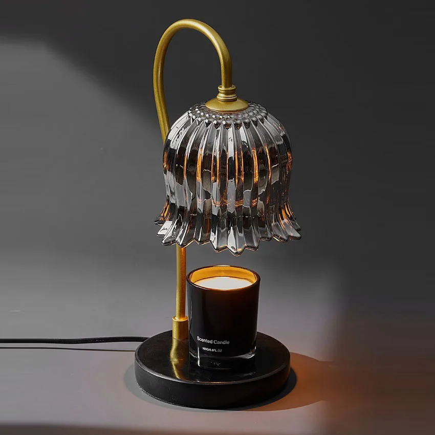 Grey Glass Home Decor Table Lamp Electric Luxury Marble Material Candle Warmer Modern Night Desk Lamp Wax Burner Scented
