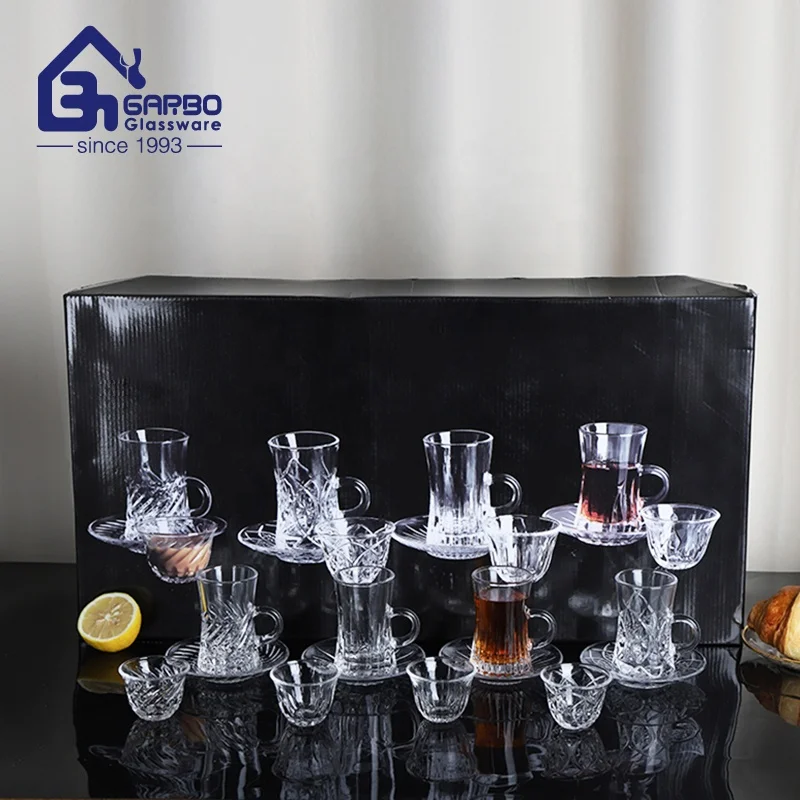 Factory wholesale foam gift box pack 2oz tea cup set 36pcs 60cc glass cawa cup for Moroccan Arabic Tea Serving Turkish Cawa CUp